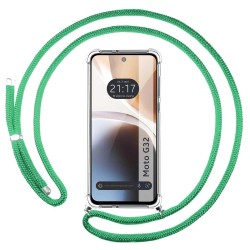 Funda Colgante Transparente para Motorola Moto G32 con Cordon Verde Agua