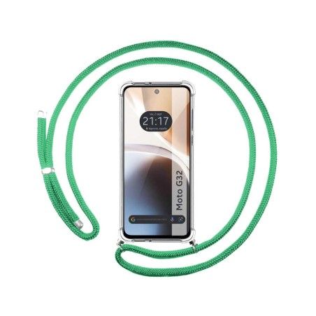 Funda Colgante Transparente para Motorola Moto G32 con Cordon Verde Agua