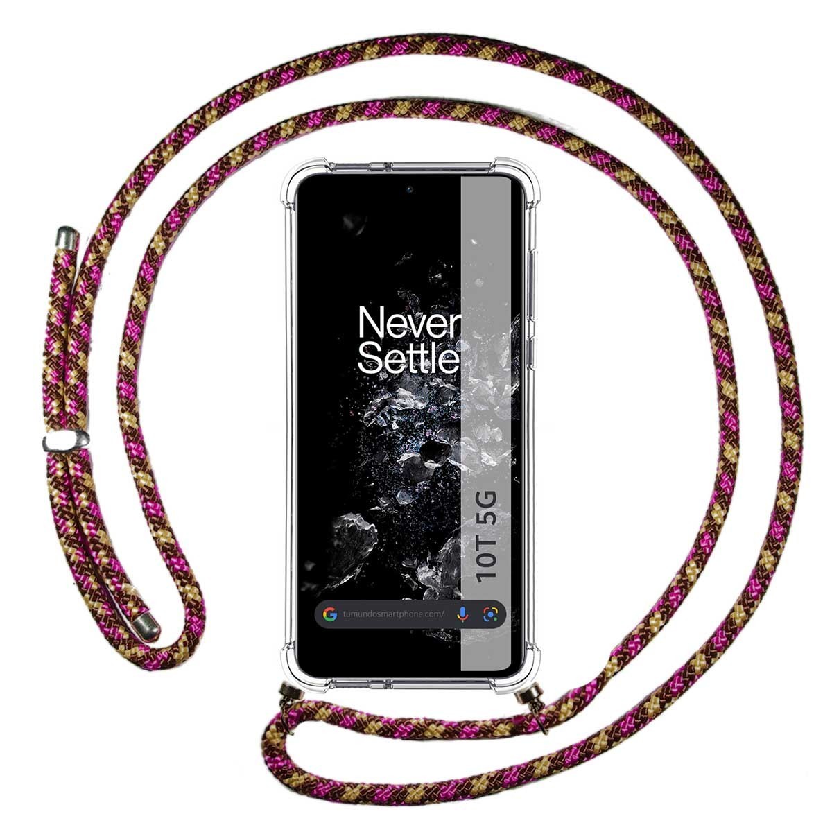 Funda Colgante Transparente para Oneplus 10T 5G con Cordon Rosa / Dorado