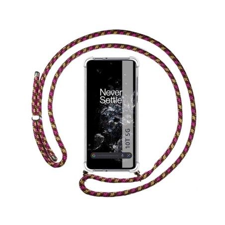 Funda Colgante Transparente para Oneplus 10T 5G con Cordon Rosa / Dorado