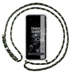 Funda Colgante Transparente para Oneplus 10T 5G con Cordon Verde / Dorado
