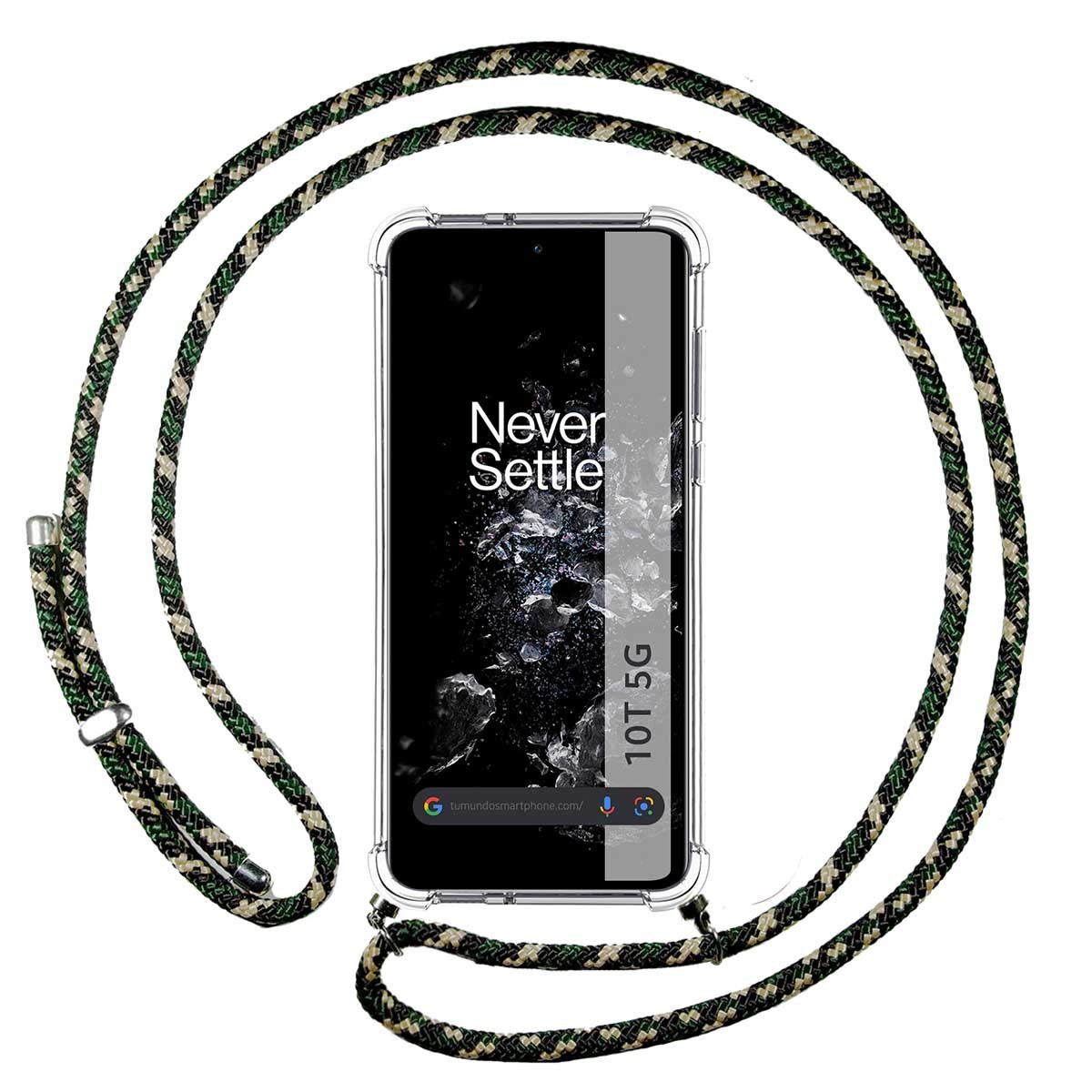 Funda Colgante Transparente para Oneplus 10T 5G con Cordon Verde / Dorado