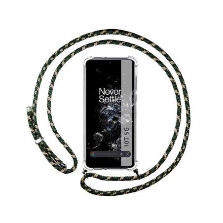 Funda Colgante Transparente para Oneplus 10T 5G con Cordon Verde / Dorado