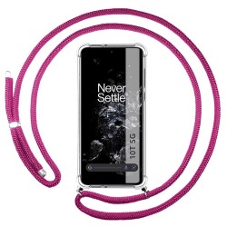 Funda Colgante Transparente para Oneplus 10T 5G con Cordon Rosa Fucsia