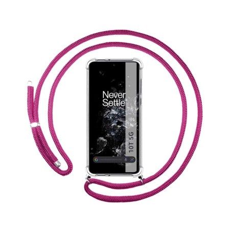 Funda Colgante Transparente para Oneplus 10T 5G con Cordon Rosa Fucsia