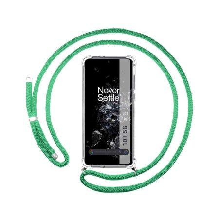 Funda Colgante Transparente para Oneplus 10T 5G con Cordon Verde Agua
