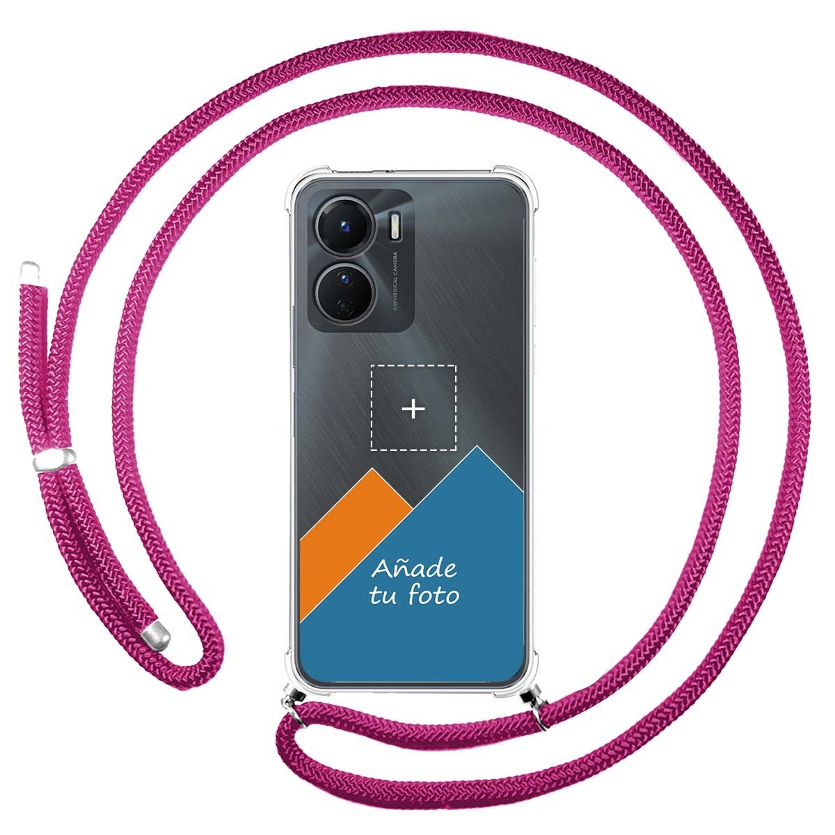 Personaliza tu Funda Colgante Transparente para Vivo Y16 con Cordon Rosa Fucsia Dibujo Personalizada