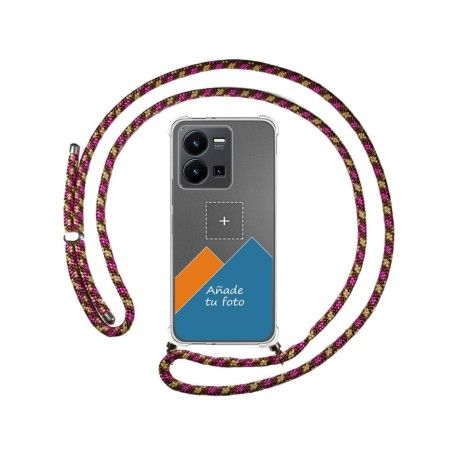 Personaliza tu Funda Colgante Transparente para Vivo Y35 con Cordon Rosa / Dorado Dibujo Personalizada