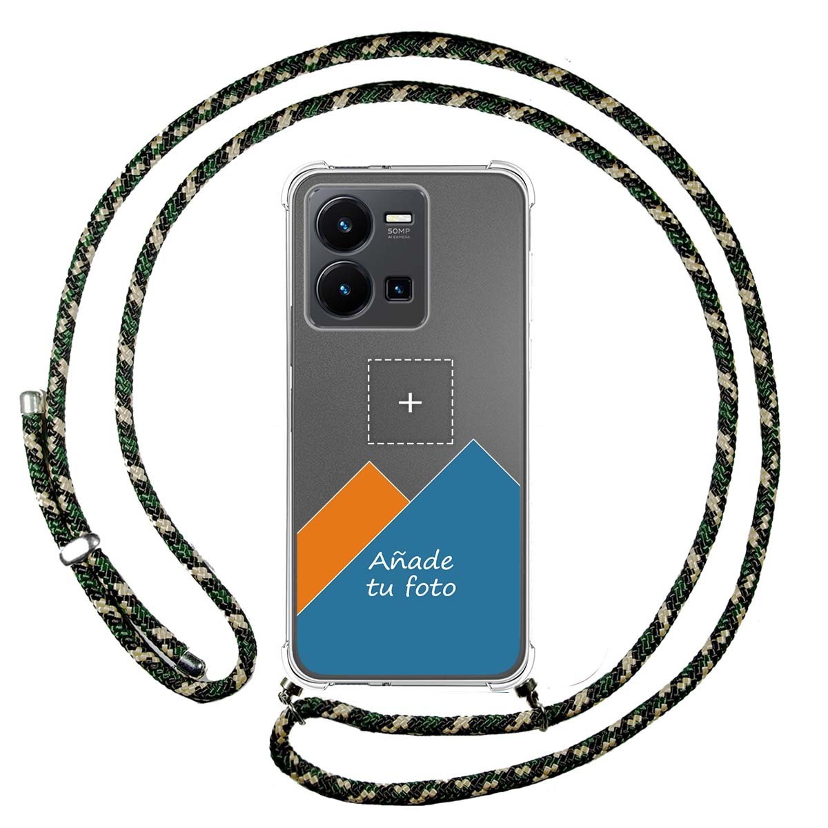 Personaliza tu Funda Colgante Transparente para Vivo Y35 con Cordon Verde / Dorado Dibujo Personalizada