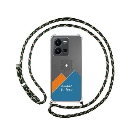 Personaliza tu Funda Colgante Transparente para Vivo Y35 con Cordon Verde / Dorado Dibujo Personalizada