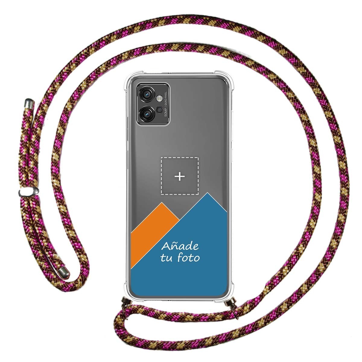 Personaliza tu Funda Colgante Transparente para Motorola Moto G32 con Cordon Rosa / Dorado Dibujo Personalizada