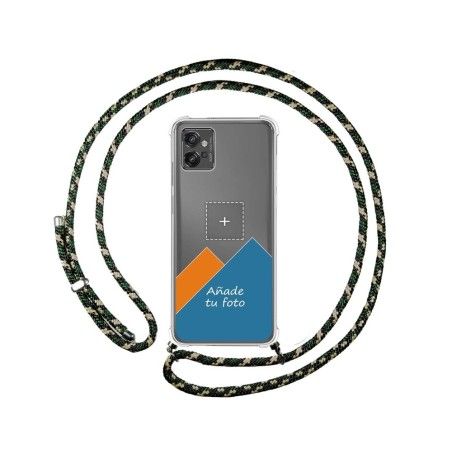 Personaliza tu Funda Colgante Transparente para Motorola Moto G32 con Cordon Verde / Dorado Dibujo Personalizada