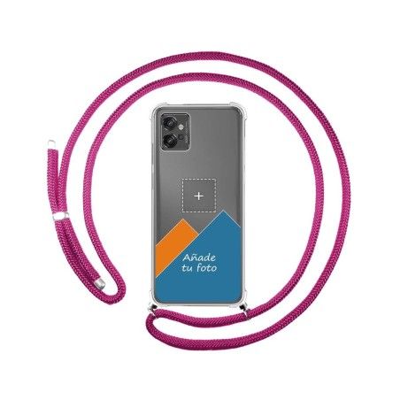 Personaliza tu Funda Colgante Transparente para Motorola Moto G32 con Cordon Rosa Fucsia Dibujo Personalizada