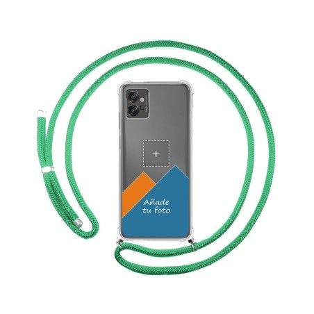 Personaliza tu Funda Colgante Transparente para Motorola Moto G32 con Cordon Verde Agua Dibujo Personalizada