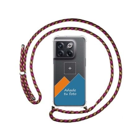 Personaliza tu Funda Colgante Transparente para Oneplus 10T 5G con Cordon Rosa / Dorado Dibujo Personalizada