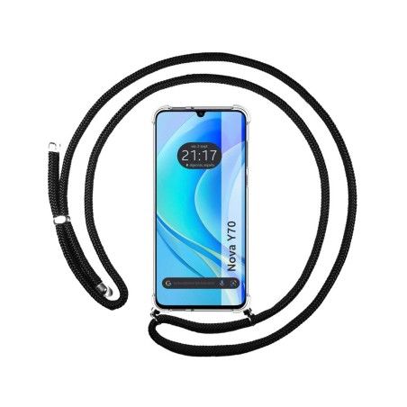 Funda Colgante Transparente para Huawei Nova Y70 con Cordon Negro