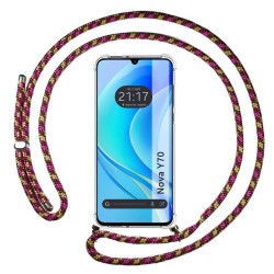Funda Colgante Transparente para Huawei Nova Y70 con Cordon Rosa / Dorado