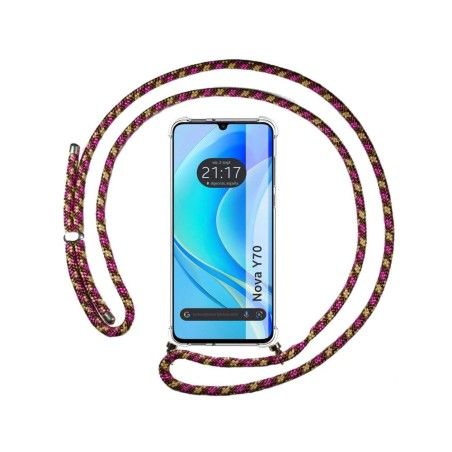 Funda Colgante Transparente para Huawei Nova Y70 con Cordon Rosa / Dorado