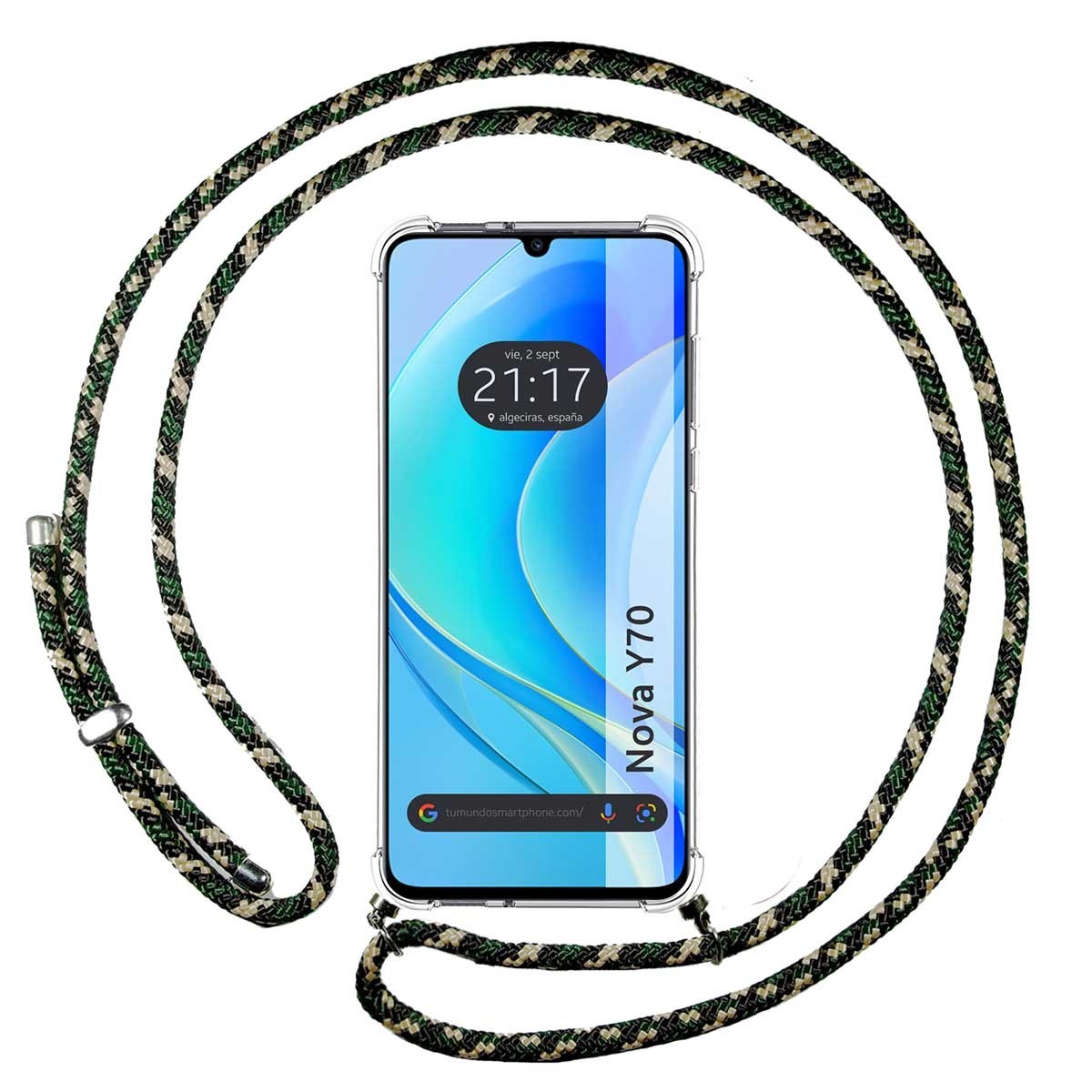 Funda Colgante Transparente para Huawei Nova Y70 con Cordon Verde / Dorado