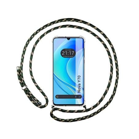 Funda Colgante Transparente para Huawei Nova Y70 con Cordon Verde / Dorado