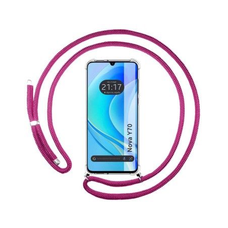 Funda Colgante Transparente para Huawei Nova Y70 con Cordon Rosa Fucsia