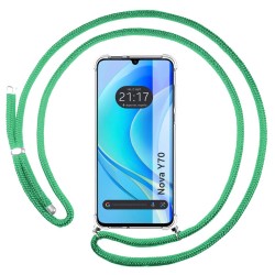 Funda Colgante Transparente para Huawei Nova Y70 con Cordon Verde Agua