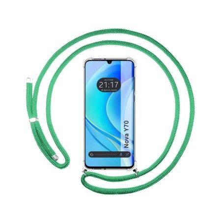 Funda Colgante Transparente para Huawei Nova Y70 con Cordon Verde Agua