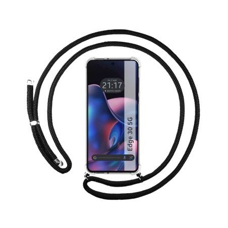 Funda Colgante Transparente para Motorola Moto Edge 30 5G con Cordon Negro