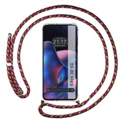 Funda Colgante Transparente para Motorola Moto Edge 30 5G con Cordon Rosa / Dorado