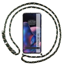 Funda Colgante Transparente para Motorola Moto Edge 30 5G con Cordon Verde / Dorado