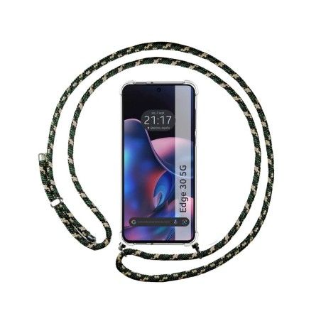 Funda Colgante Transparente para Motorola Moto Edge 30 5G con Cordon Verde / Dorado