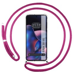 Funda Colgante Transparente para Motorola Moto Edge 30 5G con Cordon Rosa Fucsia