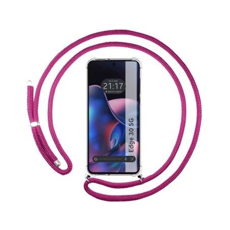 Funda Colgante Transparente para Motorola Moto Edge 30 5G con Cordon Rosa Fucsia