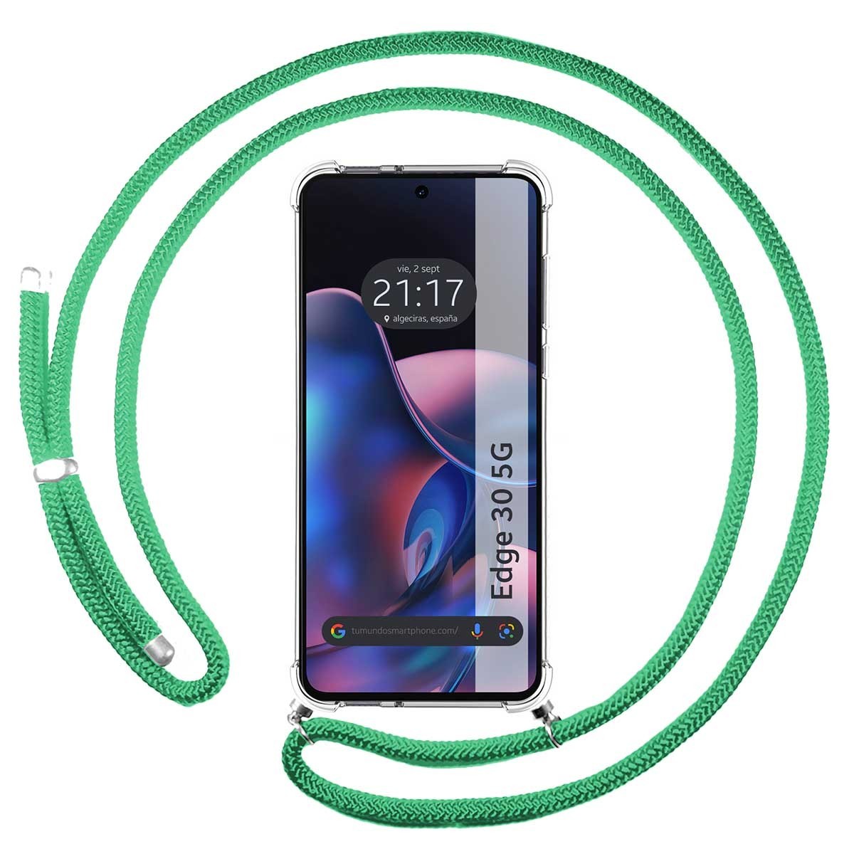 Funda Colgante Transparente para Motorola Moto Edge 30 5G con Cordon Verde Agua