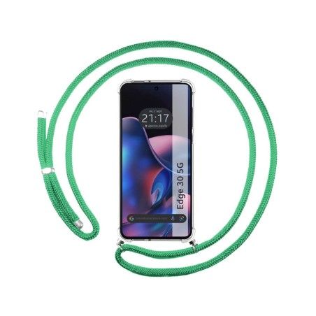 Funda Colgante Transparente para Motorola Moto Edge 30 5G con Cordon Verde Agua