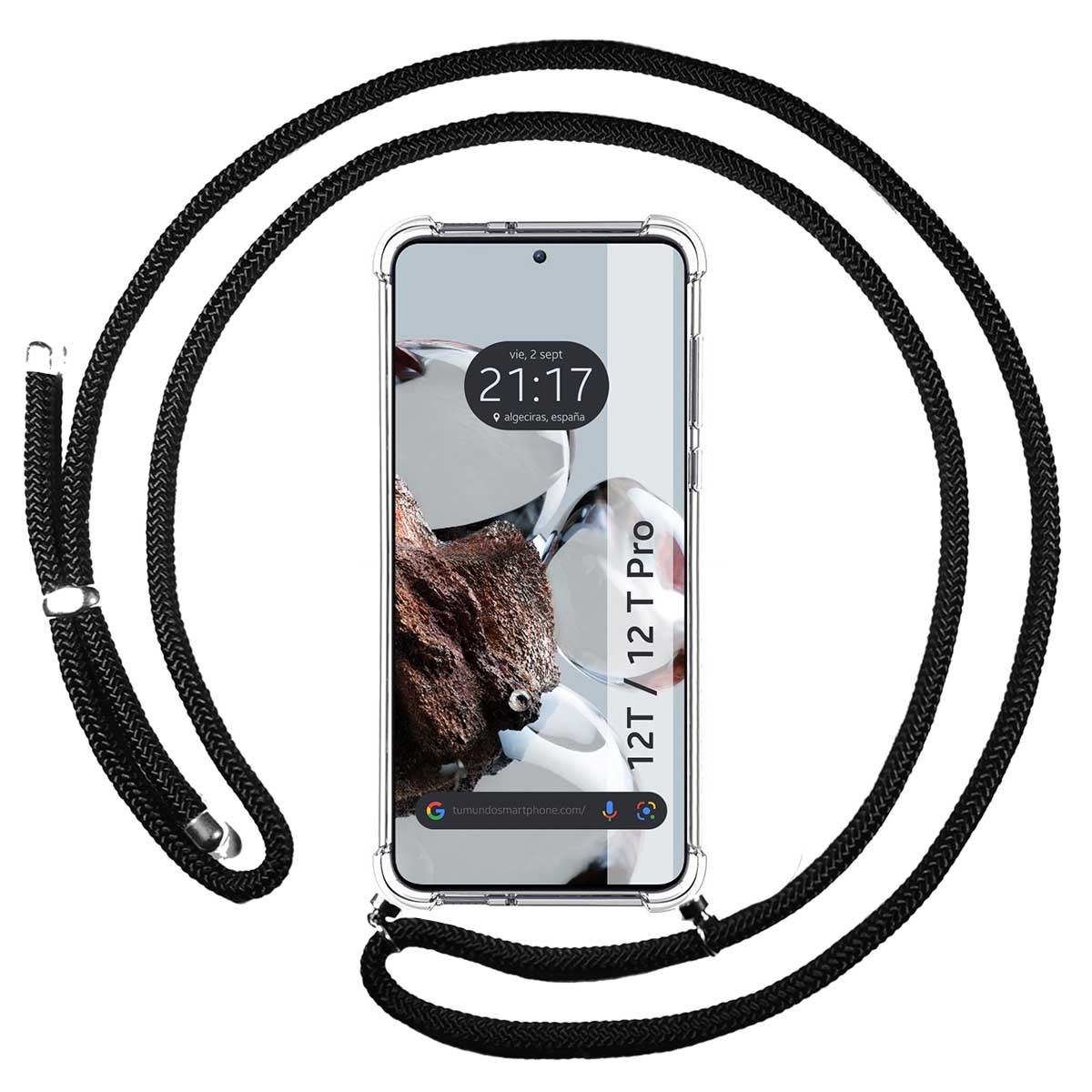 Funda Colgante Transparente para Xiaomi 12T / 12T Pro 5G con Cordon Negro