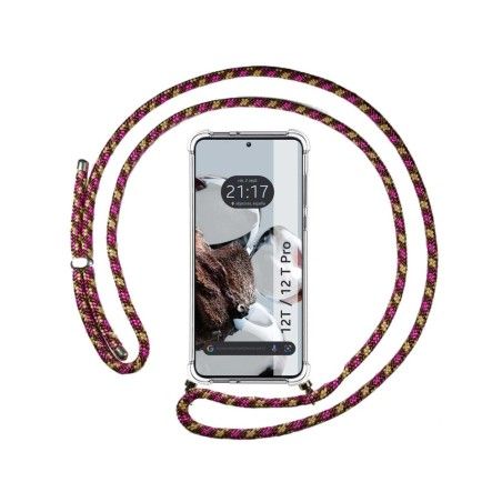 Funda Colgante Transparente para Xiaomi 12T / 12T Pro 5G con Cordon Rosa / Dorado