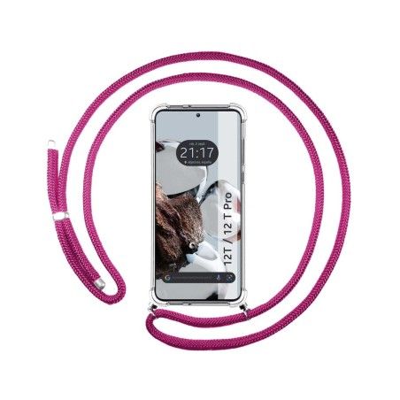 Funda Colgante Transparente para Xiaomi 12T / 12T Pro 5G con Cordon Rosa Fucsia