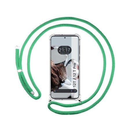 Funda Colgante Transparente para Xiaomi 12T / 12T Pro 5G con Cordon Verde Agua