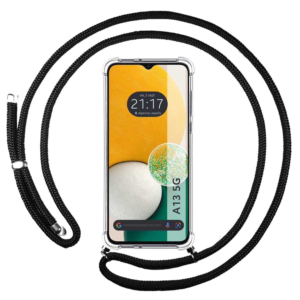 Funda Colgante Transparente para Samsung Galaxy A13 5G con Cordon Negro