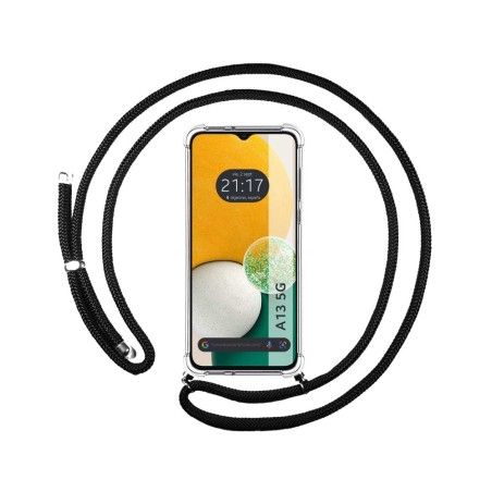 Funda Colgante Transparente para Samsung Galaxy A13 5G con Cordon Negro