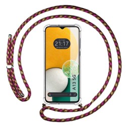 Funda Colgante Transparente para Samsung Galaxy A13 5G con Cordon Rosa / Dorado