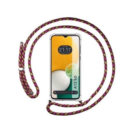 Funda Colgante Transparente para Samsung Galaxy A13 5G con Cordon Rosa / Dorado