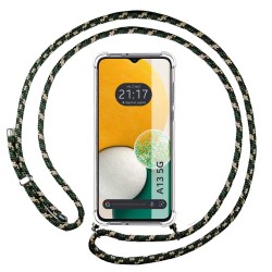 Funda Colgante Transparente para Samsung Galaxy A13 5G con Cordon Verde / Dorado