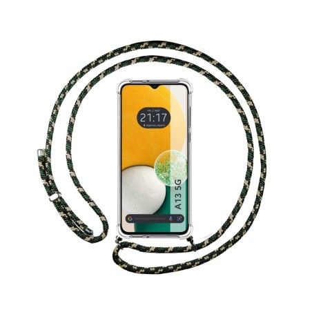 Funda Colgante Transparente para Samsung Galaxy A13 5G con Cordon Verde / Dorado
