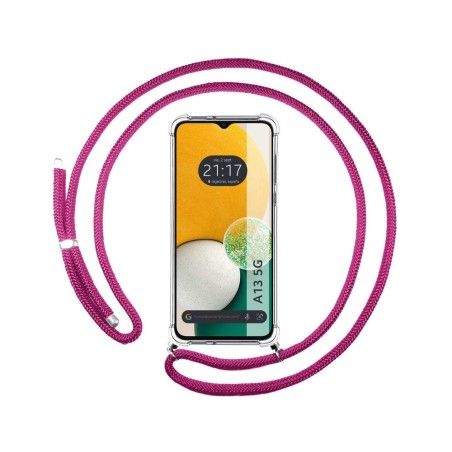 Funda Colgante Transparente para Samsung Galaxy A13 5G con Cordon Rosa Fucsia