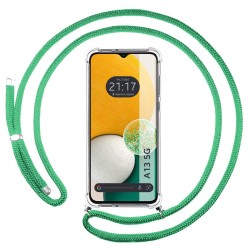Funda Colgante Transparente para Samsung Galaxy A13 5G con Cordon Verde Agua