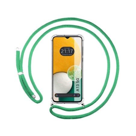 Funda Colgante Transparente para Samsung Galaxy A13 5G con Cordon Verde Agua