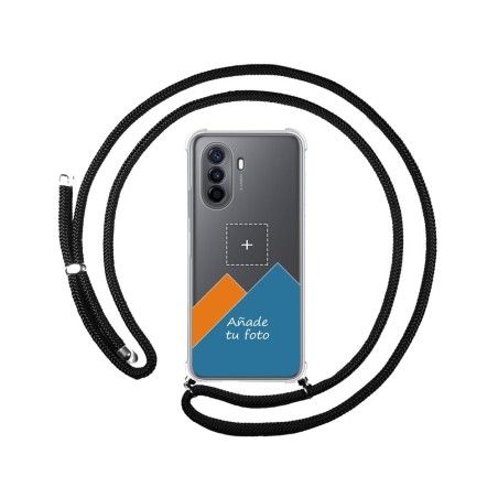 Personaliza tu Funda Colgante Transparente para Huawei Nova Y70 con Cordon Negro Dibujo Personalizada