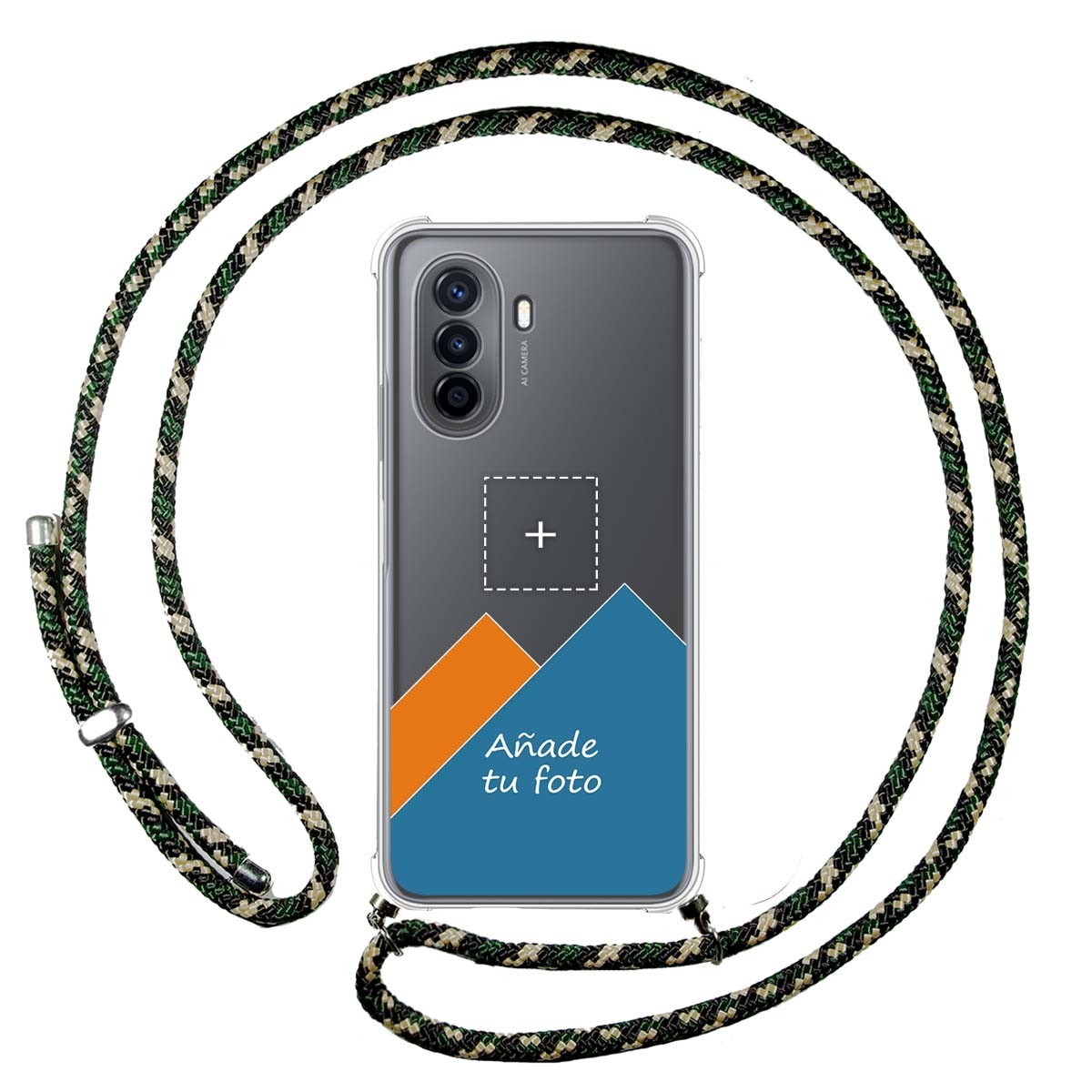 Personaliza tu Funda Colgante Transparente para Huawei Nova Y70 con Cordon Verde / Dorado Dibujo Personalizada